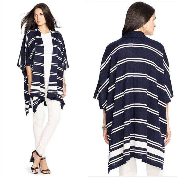 Lauren Ralph Lauren Sweaters - Lauren Ralph Lauren Silk Cashmere Draped Poncho Cardigan Size 1X Navy READ Flaws